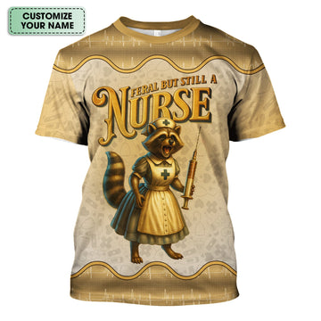 Personalized Vintage Raccoon Nurse Shirt - Funny Feral Raccoon with Syringe Graphic Tee - Gift for Women RN, LPN, CNA