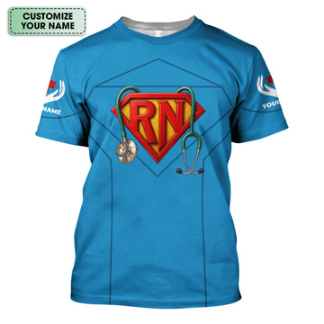 Personalized RN Symbol Nurse Shirt with Stethoscope - Superhero Uniform T-Shirt for Registered Nurses - Medical Appreciation Gift