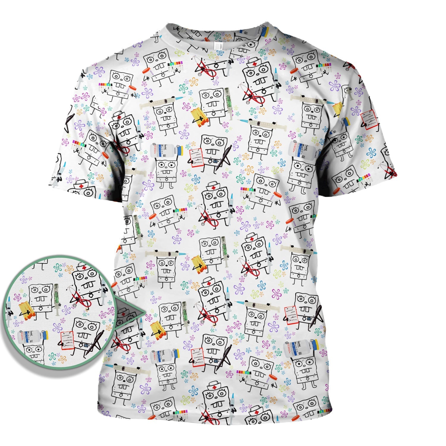 Personalized Doodle Bob Energy Drink Nurse Shirt - Funny Cartoon Medical Graphic Tee - Gift for RN MD RT CNA Paramedic Healthcare Staff