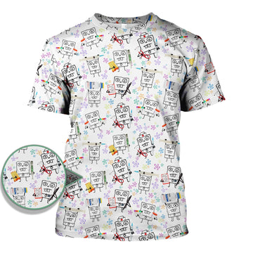 Personalized Doodle Bob Energy Drink Nurse Shirt - Funny Cartoon Medical Graphic Tee - Gift for RN MD RT CNA Paramedic Healthcare Staff