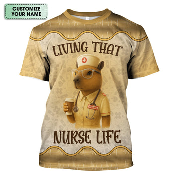 Custom Nurse T-Shirt Living That Nurse Life - Funny RN LPN Gift with Stethoscope - Personalized Nursing Shirt for Healthcare Workers