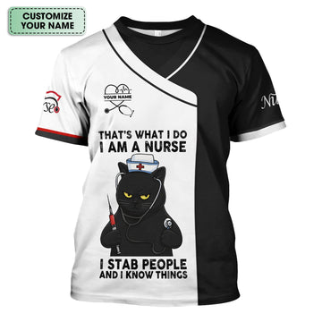 Personalized Grumpy Black Cat Nurse Shirt - Funny Syringe & Stethoscope Graphic Tee - Gift for Women RN LPN & Healthcare Workers