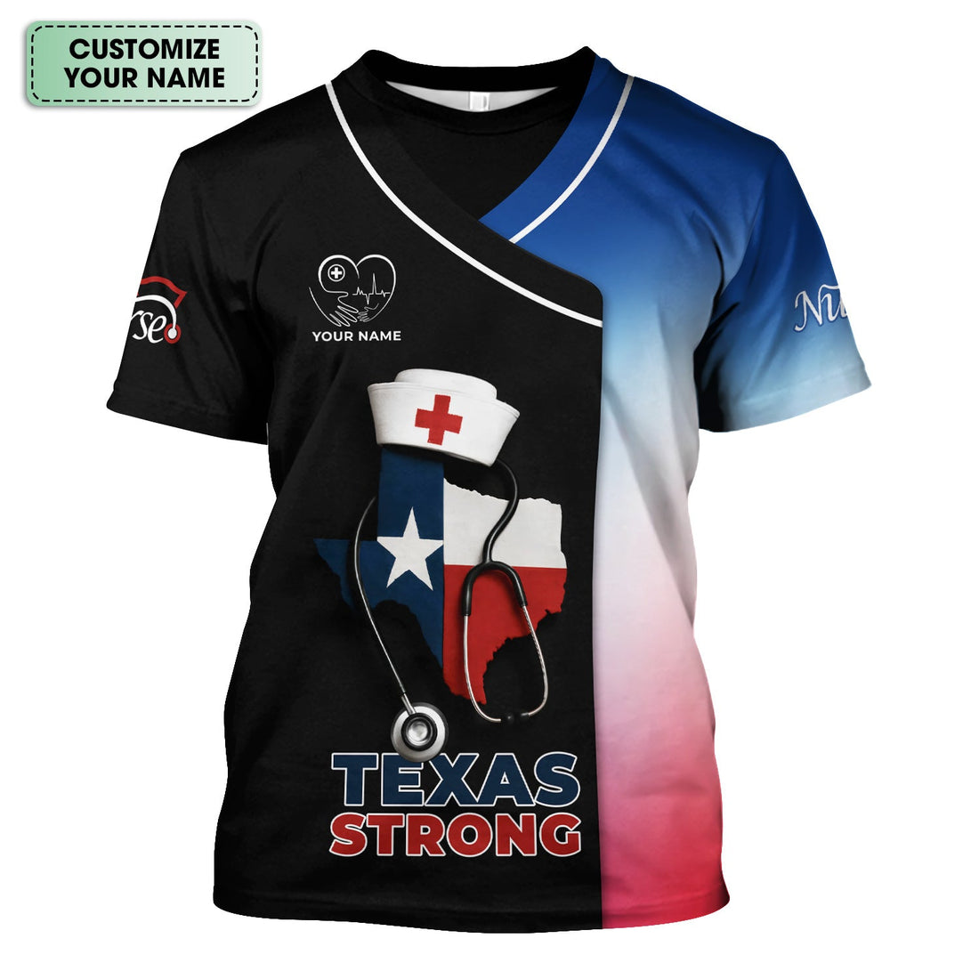 Texas Strong Nurse Shirt - Customizable with Stethoscope & Texas Flag Design - Perfect for RN, CNA, LPN, Healthcare Workers