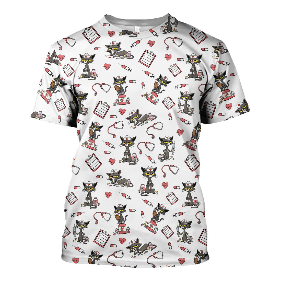 Personalized Funny Nurse Cat Shirt - Cute Black Cat with Stethoscope & Pills - Gift for RN CNA LPN