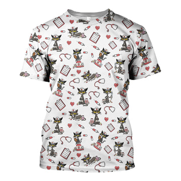 Personalized Funny Nurse Cat Shirt - Cute Black Cat with Stethoscope & Pills - Gift for RN CNA LPN