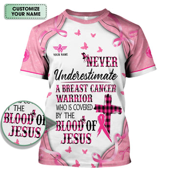 Custom Christian Breast Cancer Awareness Shirt - Blood Of Jesus Quote Graphic Tee - Gift for RN LPN CNA