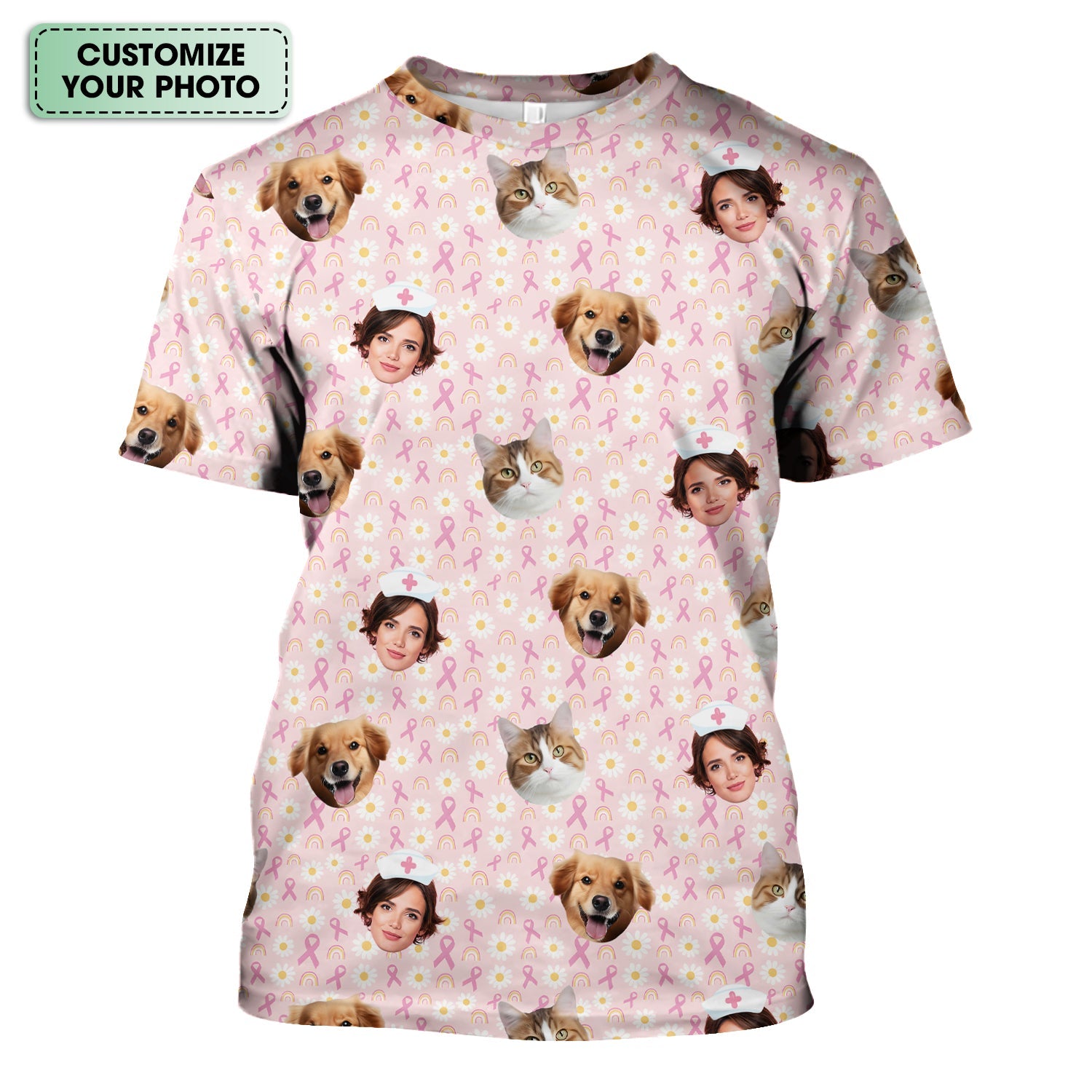 Custom Face Nurse Shirt for Women - Cute Breast Cancer Awareness Graphic Tee - Gift for RN LPN CNA
