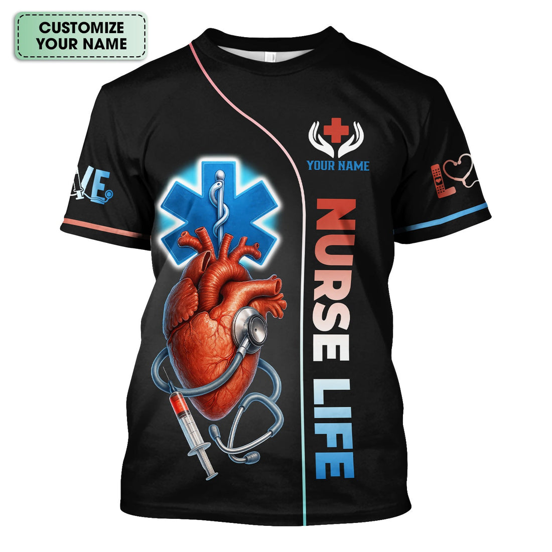 Personalized Nurse Life T-Shirt - Custom Anatomical Heart & Stethoscope Design - Gift for Registered Nurses & EMT Staff