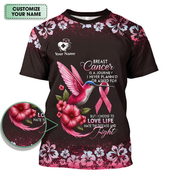 Custom Breast Cancer Awareness Shirt - Hummingbird Pink Ribbon Graphic Tee - Gift for RN LPN CNA