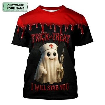 Funny Halloween Nurse T-shirt - Trick or Treat Boo Boo Crew with Syringe Design - Customizable Gift for Healthcare Workers, RN, LPN