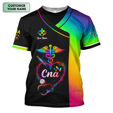 Custom Rainbow CNA Nurse Shirt - Stethoscope Heart & Caduceus Design - Gift for RN LPN Healthcare Workers
