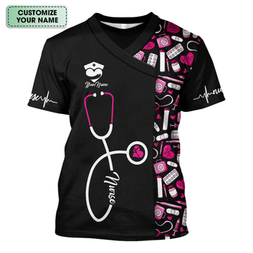 Personalized Nurse Shirt - Stethoscope & Medical Design with Heart - Custom Gift for RN CNA LPN Healthcare Workers