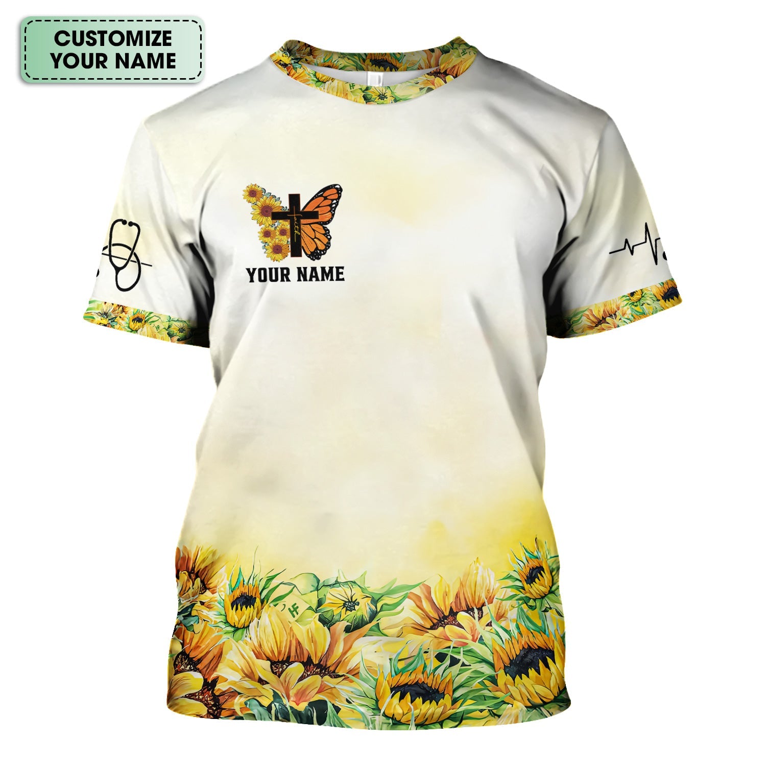 Custom Faith Nurse Shirt ‰ÛÒ Sunflower Butterfly Cross & Bible Verse Graphic Tee - Gift for RN LPN CNA Healthcare Workers