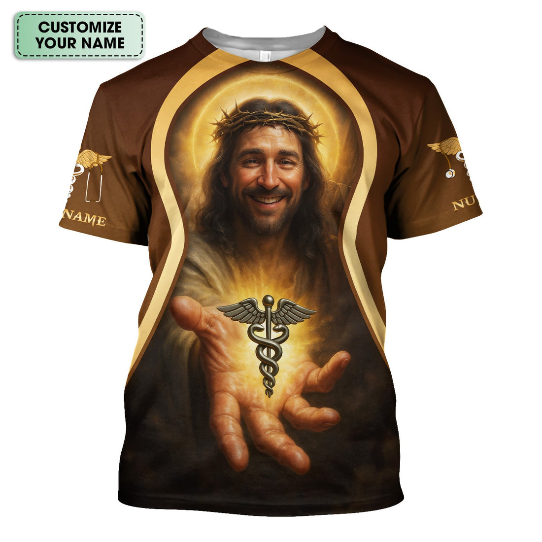 Personalized Jesus Shirt for Nurses - Religious Christian Design with Healing Symbol - Custom Name Gift for RN CNA LPN Healthcare Workers