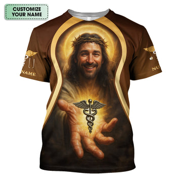 Personalized Jesus Shirt for Nurses - Religious Christian Design with Healing Symbol - Custom Name Gift for RN CNA LPN Healthcare Workers