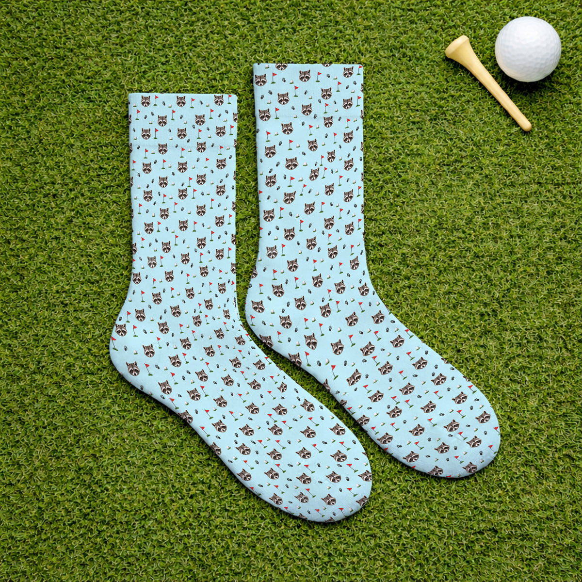Funny Raccoon Golf Socks, Raccoon Pattern Golf Sock, Golf Gift For Golfers