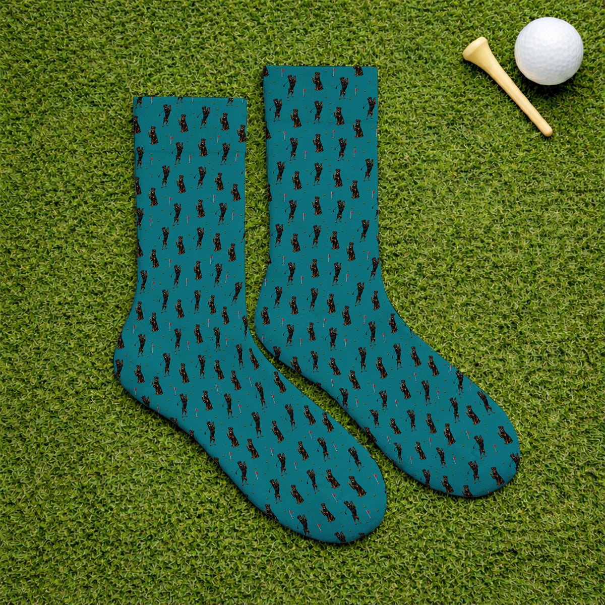 Rottweiler Golf Pattern Socks, Funny Rottweiler Playing Golf Sock, Dog Lover Gift For Golfer
