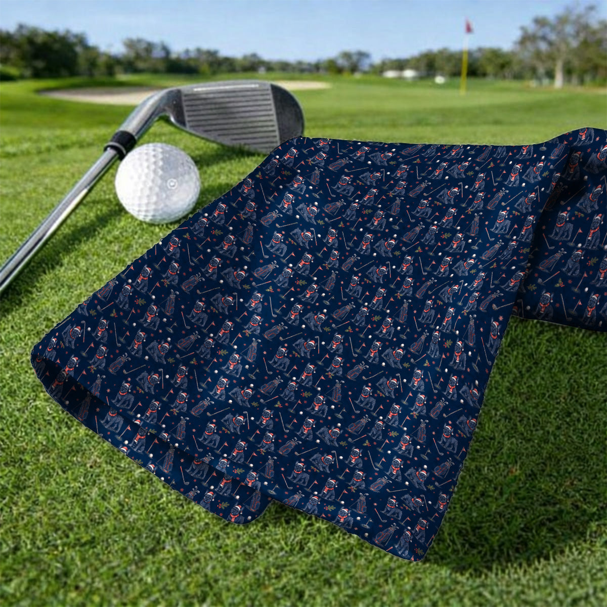 French Bulldog Christmas Golf Towels, Vintage Holiday Dog Pattern Golf Towel, Xmas Golf Gift for Golfers