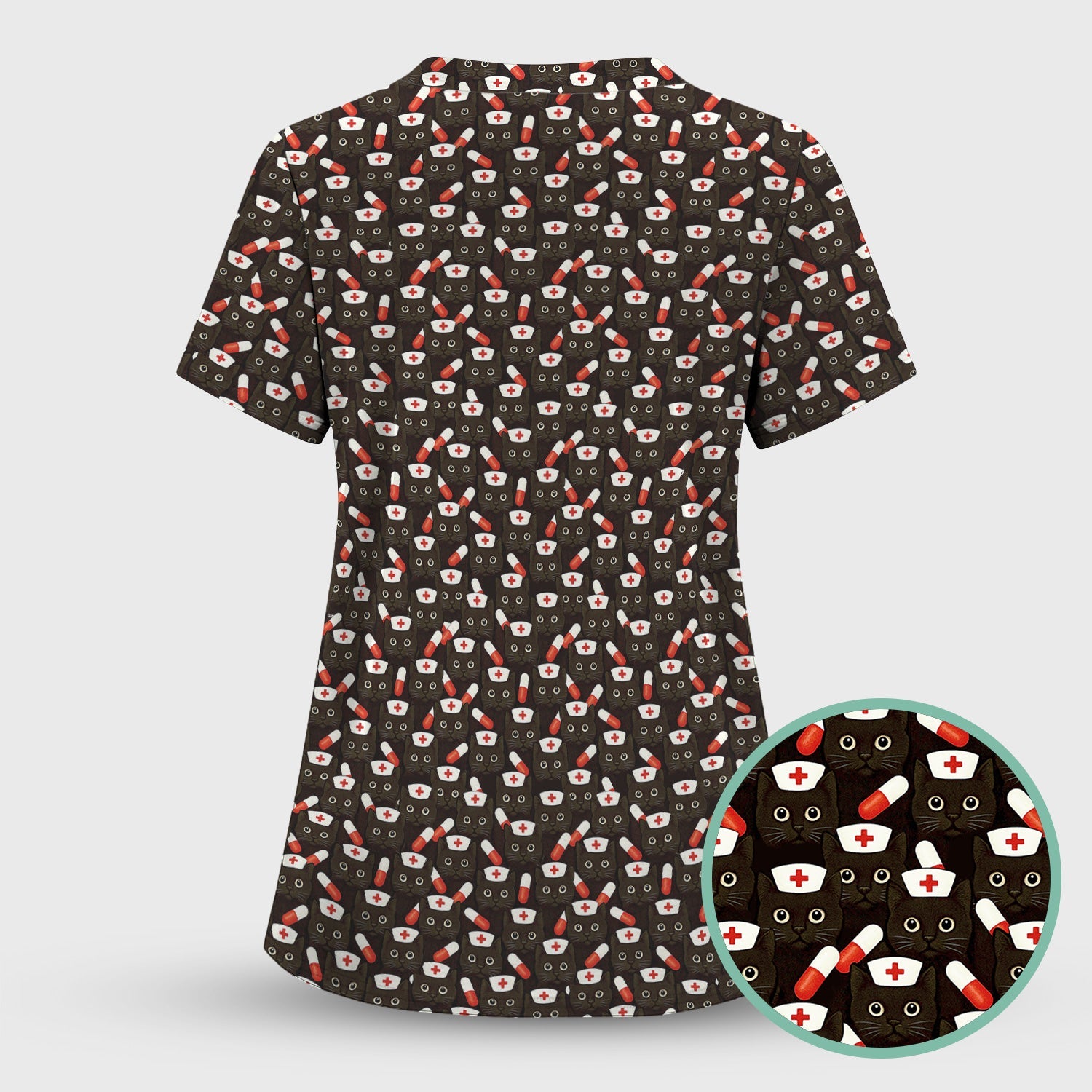 Personalized Nurse Shirt for Women - Cute Cat Pattern with Pills Design - Gift for RN LPN CNA