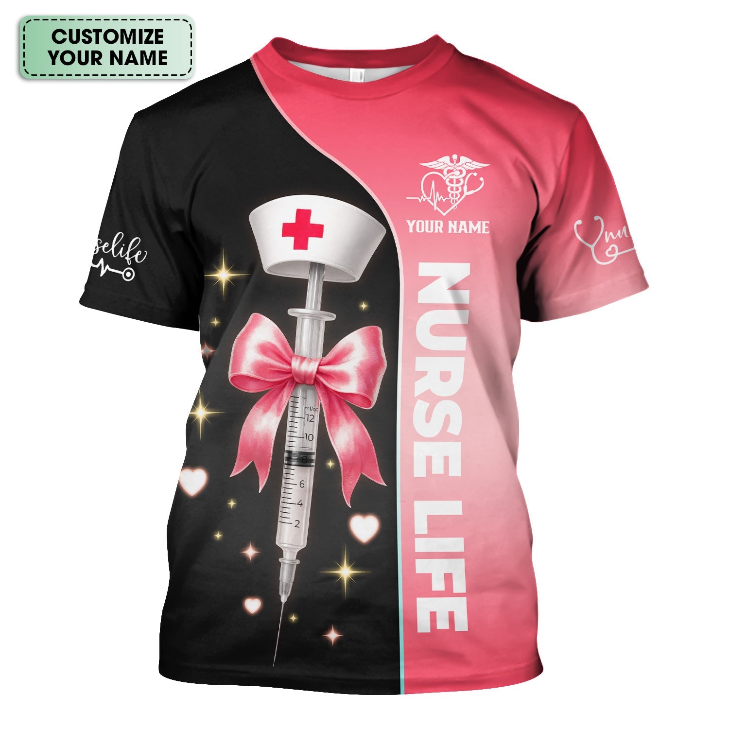 Personalized Nurse Life Shirt - Cute Syringe Bow Design Pink Black - Nursing Requirements Funny Quote Gift