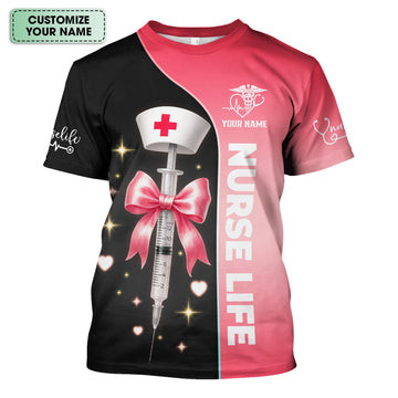 Personalized Nurse Life Shirt - Cute Syringe Bow Design Pink Black - Nursing Requirements Funny Quote Gift