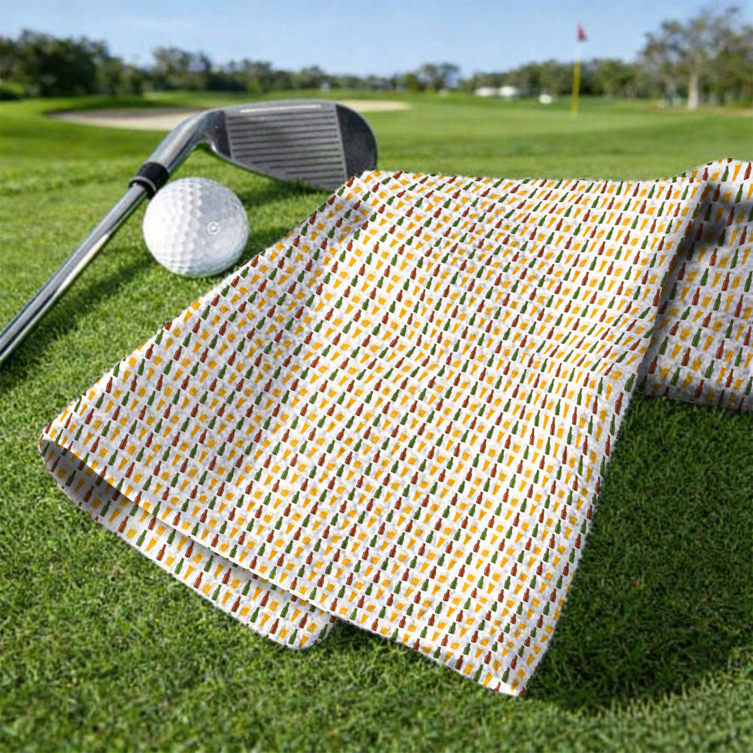 Beer Bottles Golf Towels, Vintage Beer Pattern Golf Towel, Funny Golf Gift For Golfer