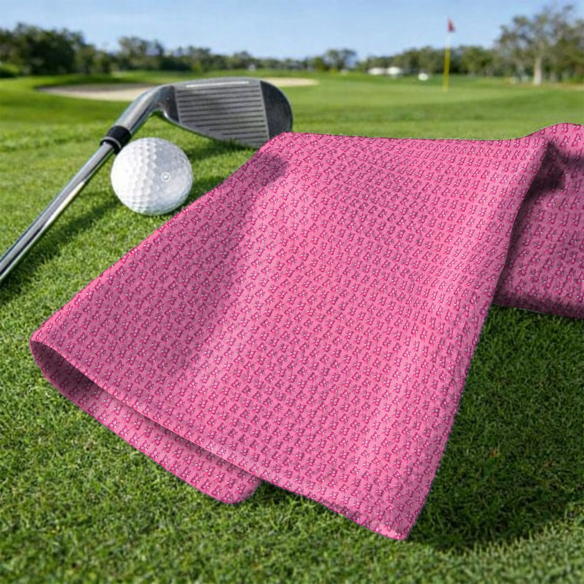 Breast Cancer Awareness Golf Towel, Pink Ribbon Butterfly Golf Towels for Golf Lovers, Support Cancer Awareness Golf Gift