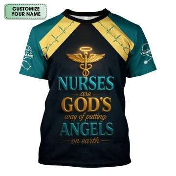 Personalized Christian Nurse Shirt - Nurses Are God's Angels on Earth Quote - Gift for Women RN LPN CNA