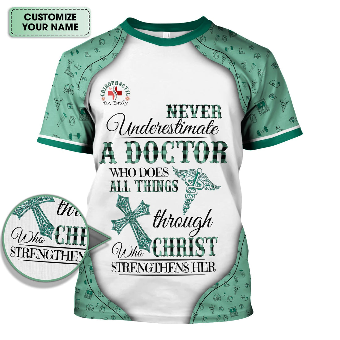 Custom Christian Nurse Shirt - All Things Through Christ Graphic Tee - Gift for Women Doctors & Medical Professionals