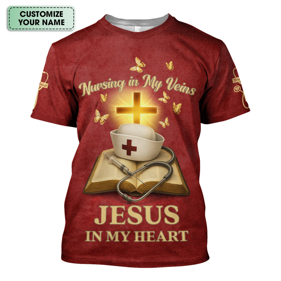 Personalized Christian Nurse Shirt - Jesus in My Heart  Quote - Available in Multiple Colors - Gift for Women RN LPN