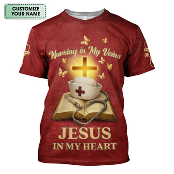 Personalized Christian Nurse Shirt - Jesus in My Heart  Quote - Available in Multiple Colors - Gift for Women RN LPN