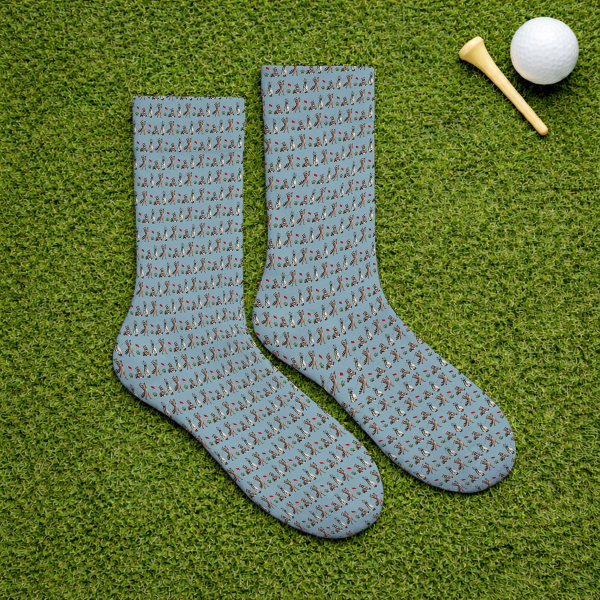 Raccoon Golf Pattern Socks, Funny Raccoon Golf Sock, Woodland Golf Gift For Golfers