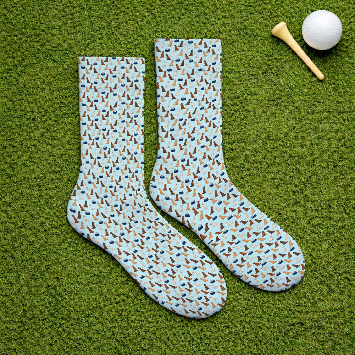 Funny Goldendoodle Pattern Golf Socks, Doodle Dog & Golf Ball Sock, Golf Gift for Golfers