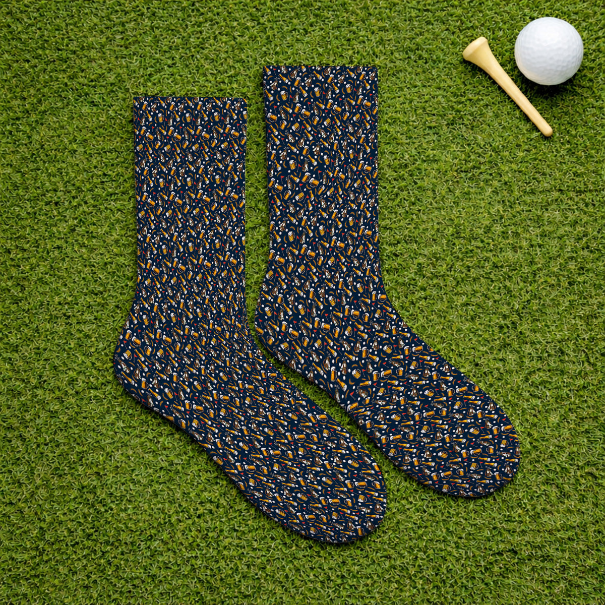 Pattern Golf And Beer Socks, Funny Golf Sock, Golf Gift For Golfer