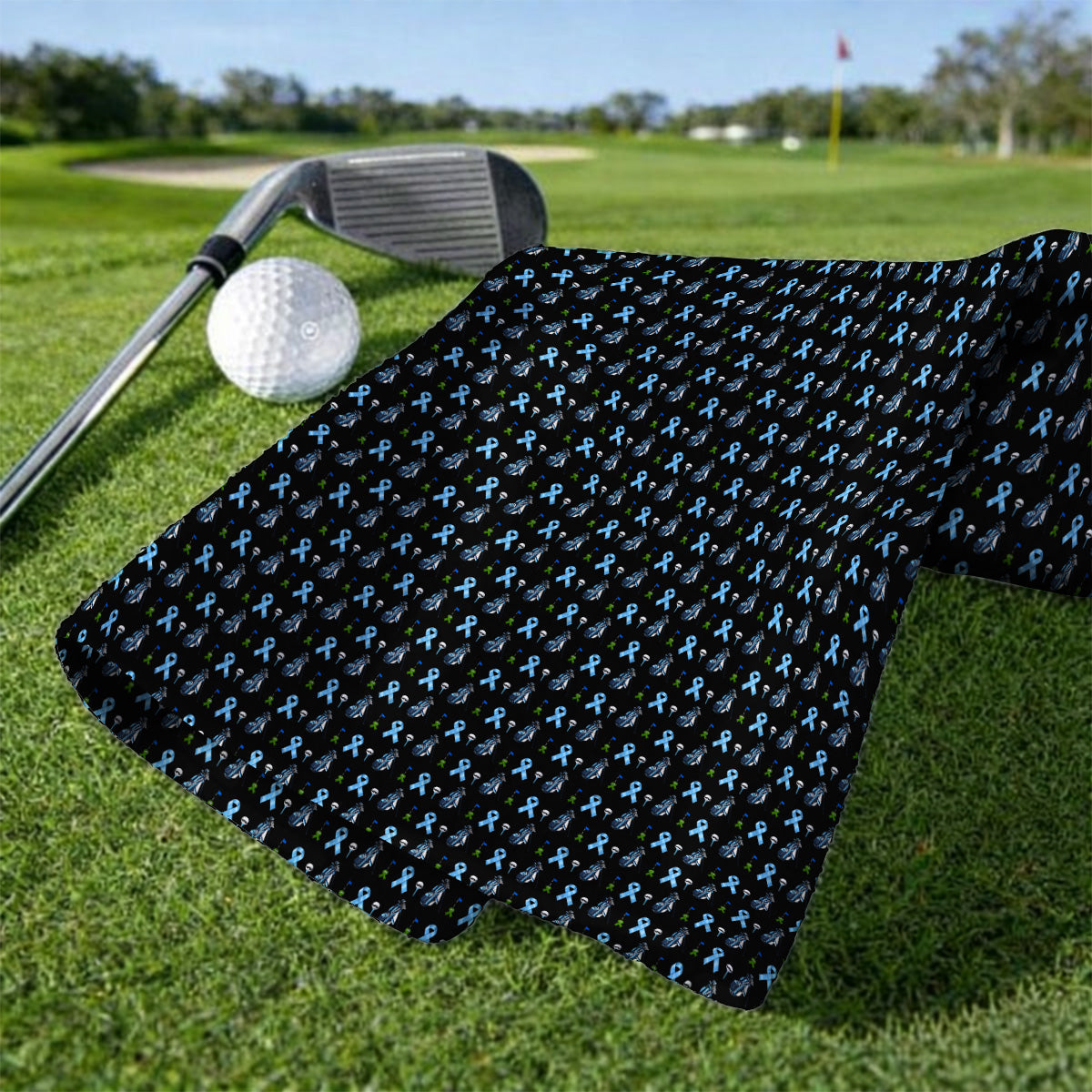 Prostate Cancer Awareness Golf Towels, Blue Ribbon Golf Pattern Towel, Prostate Cancer Support Gift for Golfers