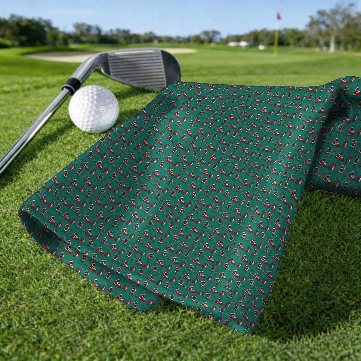 Christmas French BullDog Pattern Golf Towels, Funny Santa French BullDog Holiday Golf Towel, Xmas Golf Gift For Golfers