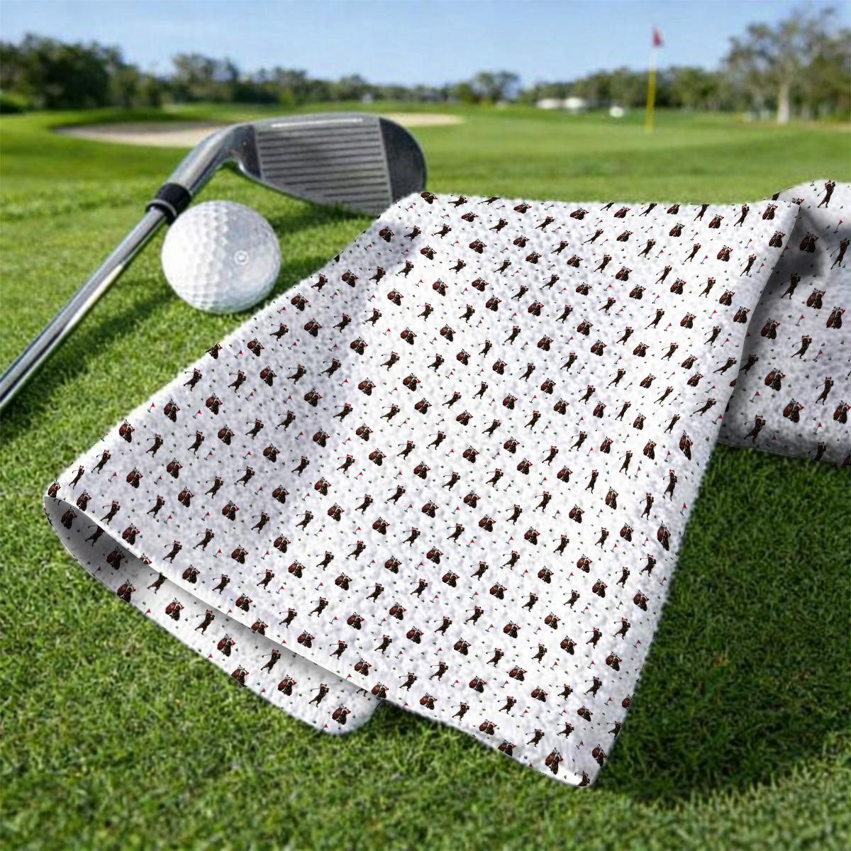 Christmas French BullDog Golfer Towel, Xmas French BullDog Golf Pattern Towels, Holiday Golf Gift for Golfers