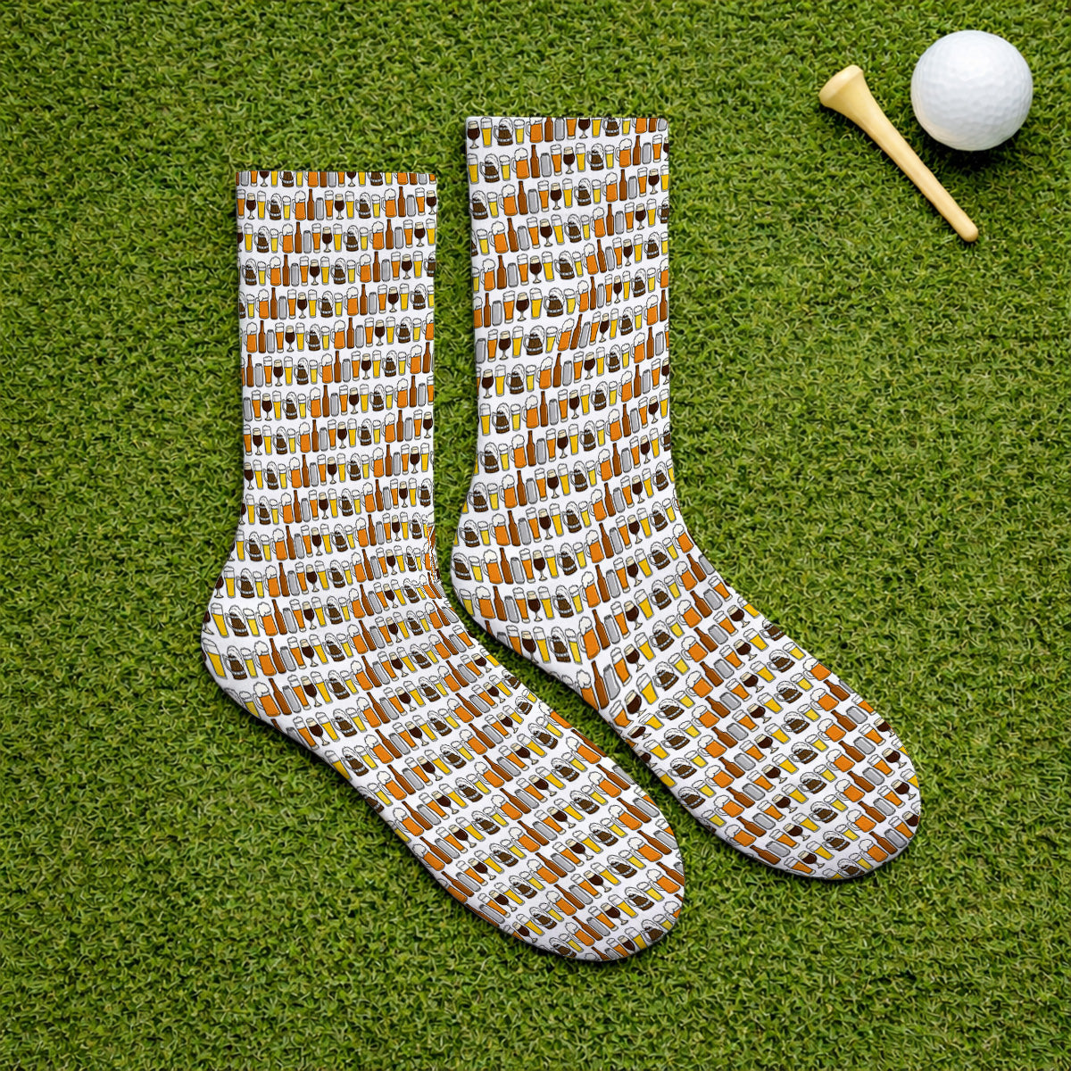 Beer Pattern Golf Socks, Funny Beer Lover Golf Sock, Golf Gift For Beer Lovers
