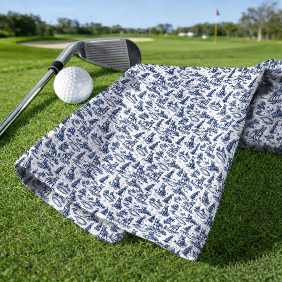 Crazy Pit Bull Golf Towels For Golfer, Toile de Jouy Pit Bull Pattern Golf Towel, Dog Lover Golf Gift