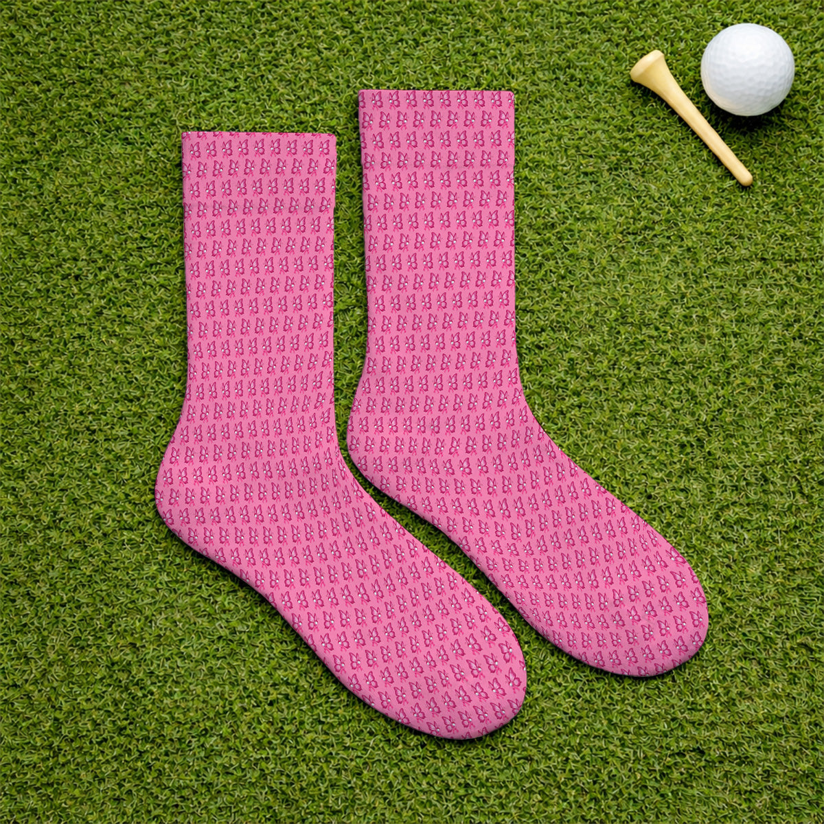 Breast Cancer Awareness Golf Socks, Pink Ribbon Butterfly Golf Sock for Golf Lovers, Support Cancer Awareness Golf Gift