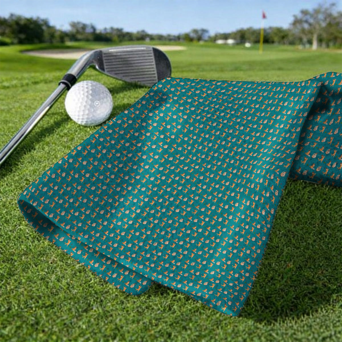 Crazy Orange Cat Golf Towels, Ginger Cat Playing Golf Pattern Golf Towel, Unique Golf Gift for Cat Lovers