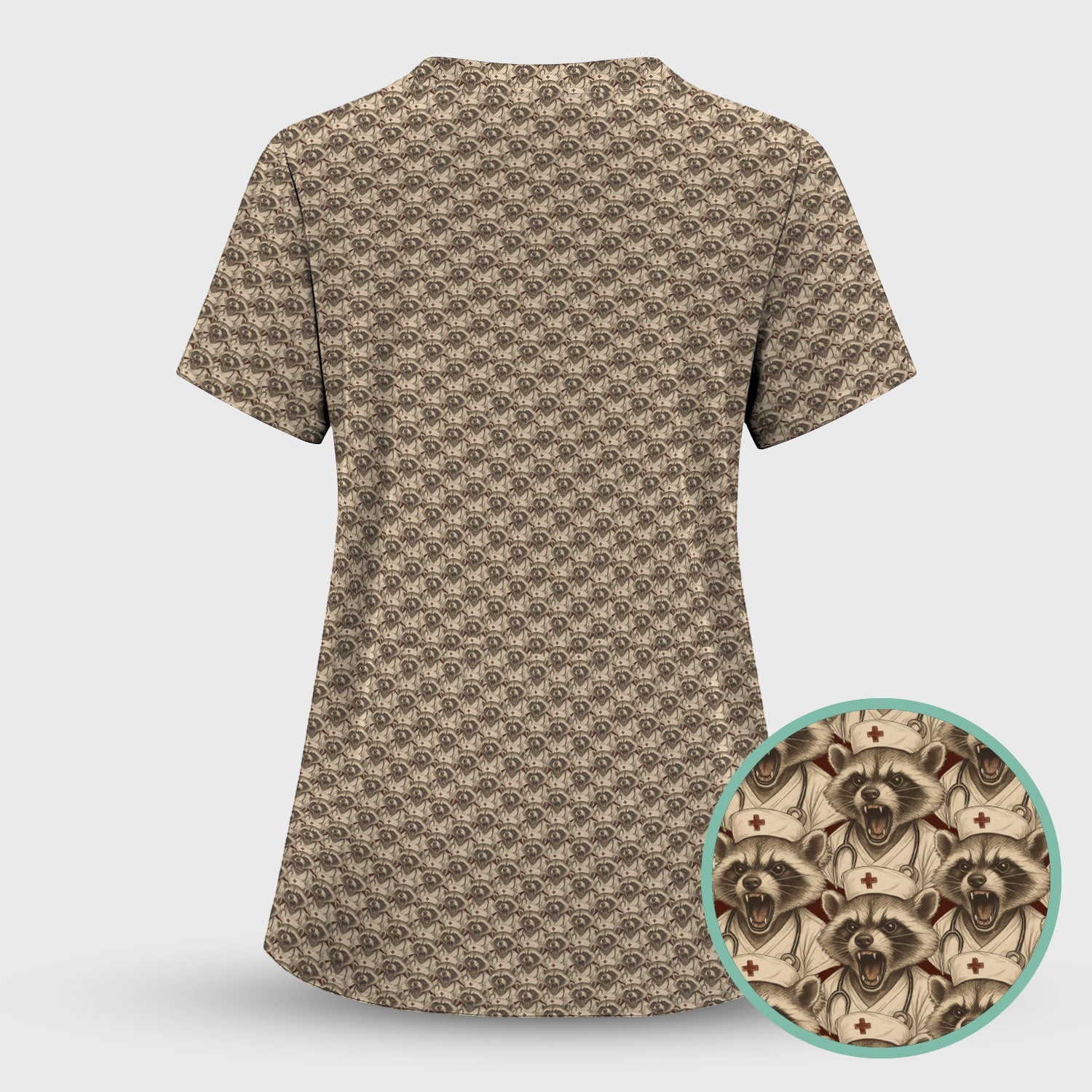 Funny Nurse Raccoon T-Shirt - All-Over Print Angry Raccoon Nurse Graphic Tee - Humor Gift for ER Nurses & Vet Techs