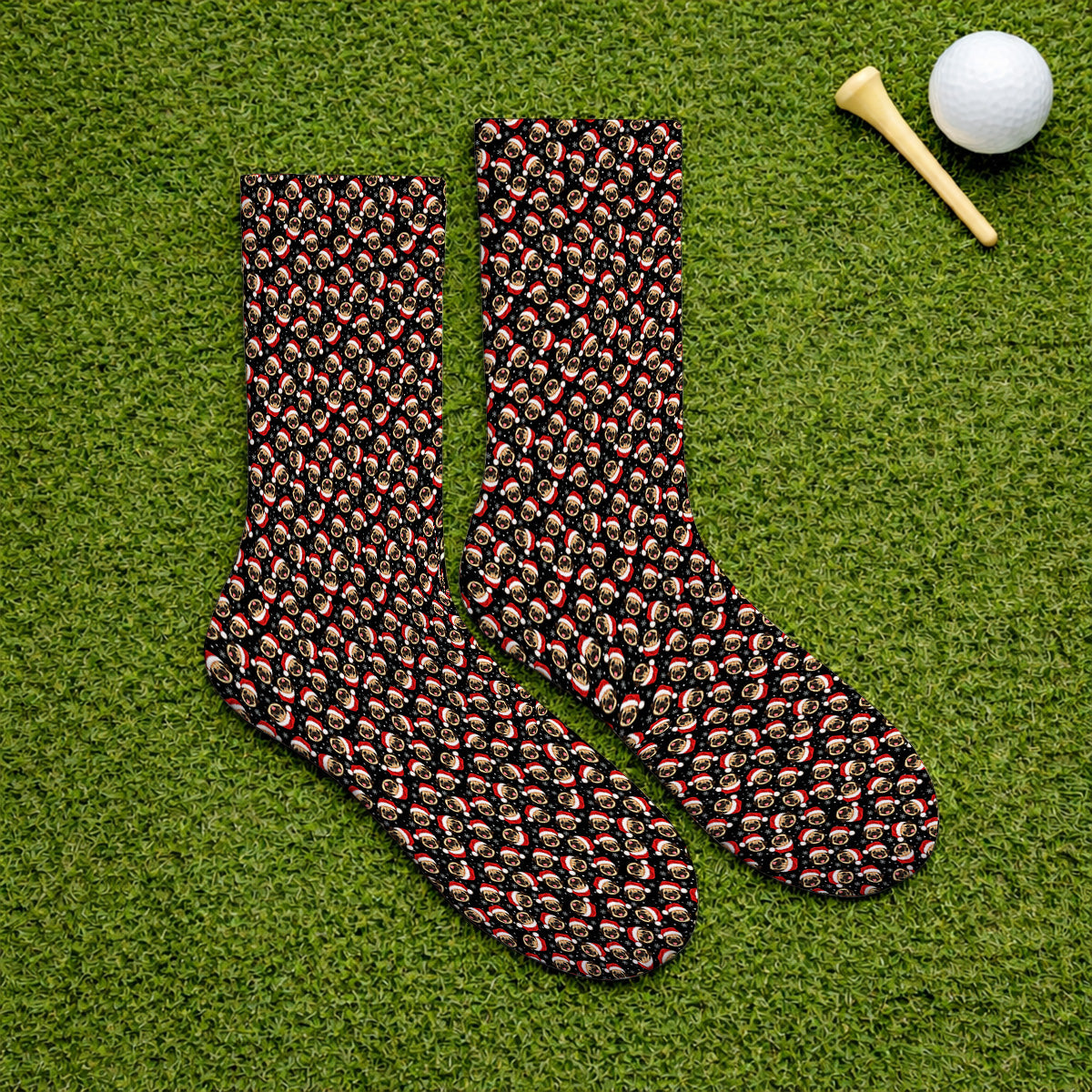 Funny Christmas Pug Golf Socks, Pug Pattern Golf Sock For Dog Lovers, Xmas Golf Gift For Golfers