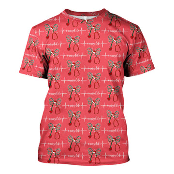 Festive Nurse Life Christmas Shirt - Christmas Stethoscope & Heartbeat Graphic Tee - Gift for RN LPN CNA Healthcare Staff