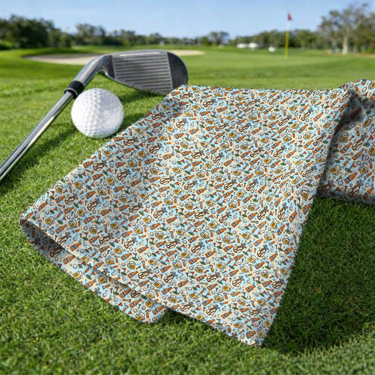 Funny Beer Pattern Golf Towels, Retro Golf Clubs And Beer Golf Towel, Unique Golfing Gift For Golfers