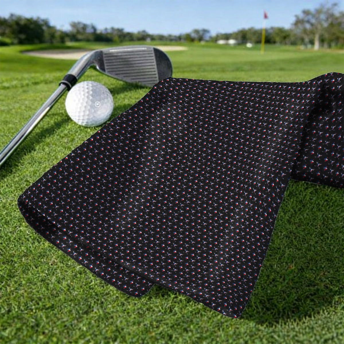 Texas Longhorn Golf Towels, Texas Flag Golf Pattern Towel, Western Longhorn Golf Gift For Golfer