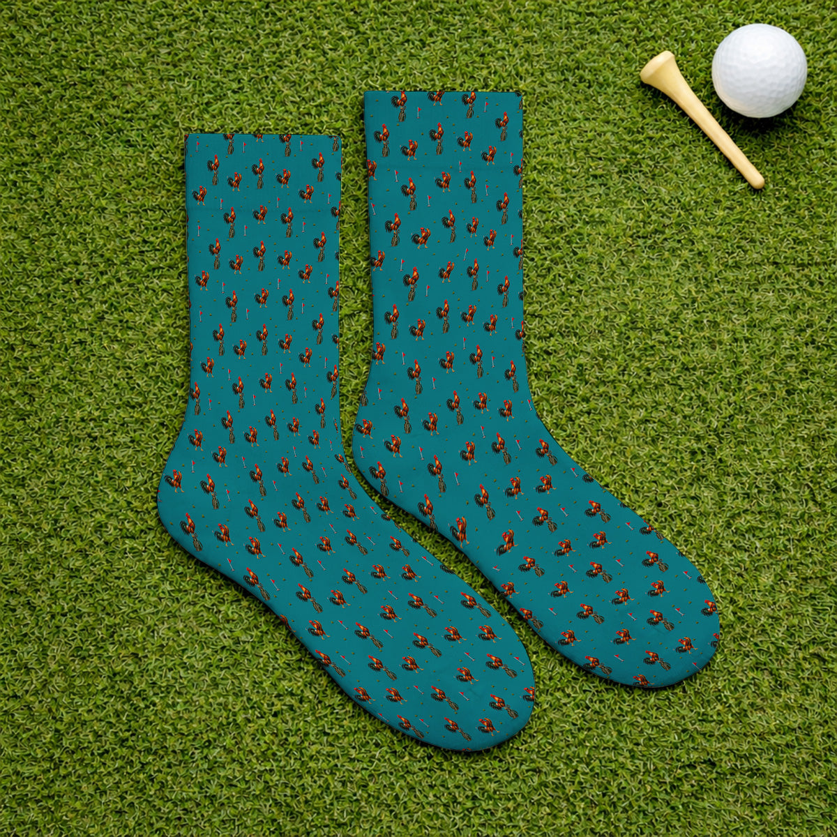 Rooster Golf Swing Socks, Rooster Pattern Golf Sock For Chicken Lovers, Crazy Golf Gift For Golfers