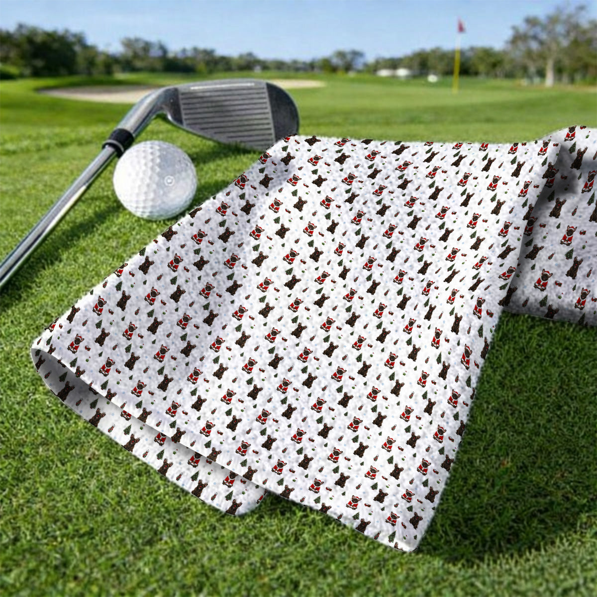 Reindeer French Bulldog Christmas Golf Towels, Festive Dog Holiday Pattern Golf Towel, Xmas Golf Gift for Golfers