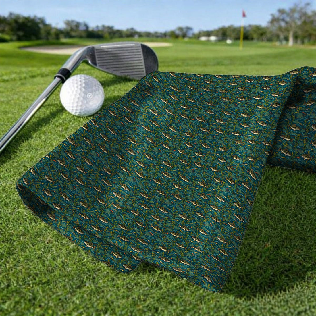 Crazy Bass Fishing Golf Towels, Fishing Bass & Rod Pattern Golf Towel, Golf Gift For Golfers