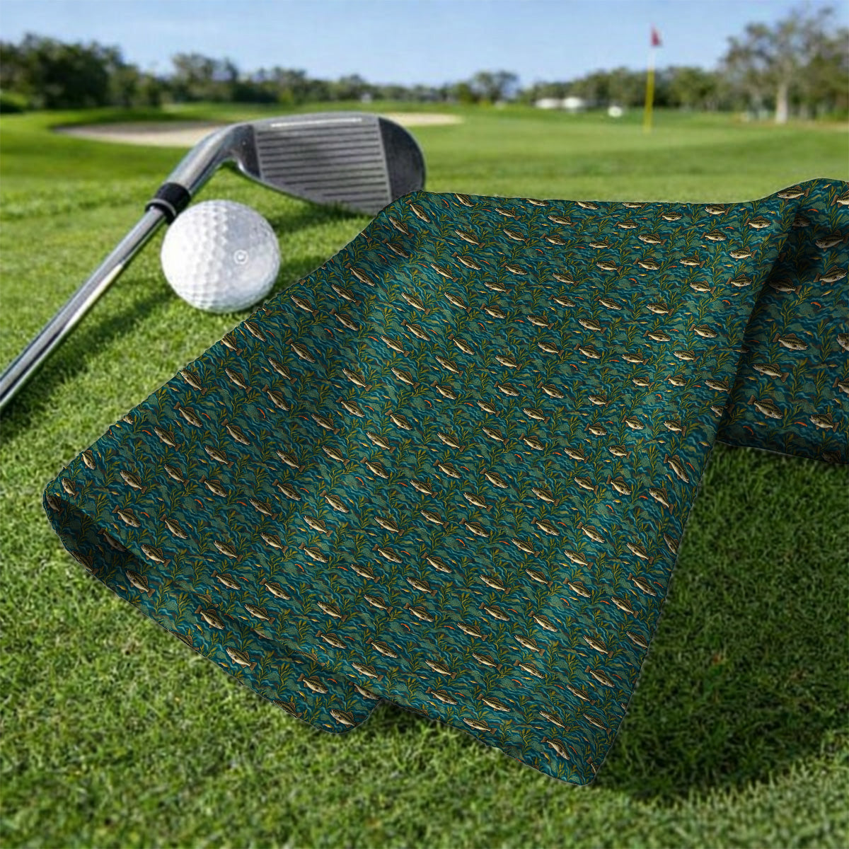 Crazy Bass Fishing Golf Towels, Fishing Bass & Rod Pattern Golf Towel, Golf Gift For Golfers